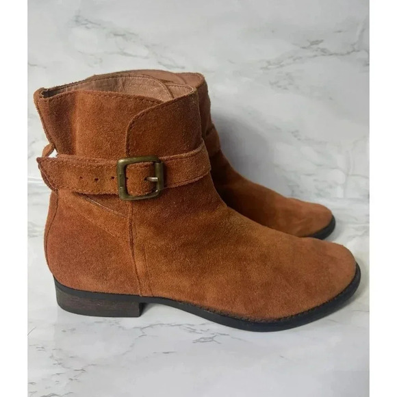 NEW Sam Edelman Malone Womens Ankle Buckle Suede Leather Flats Boots Brown Sz 6 - Picture 1 of 13
